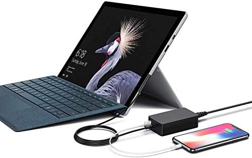 High-Speed 65 W Surface Pro Charger – Universal 15 V 4 A Power Adapter for Microsoft Surface Devices – Fast Charging & USB Port for Extra Device Compatibility – Reliable Replacement for Surface Pro X/9/8/7/6/5/4/3, Surface Laptop, Surface Go, and Surface Book Series – Enhanced Safety Features & Durable Design for Long-lasting Performance