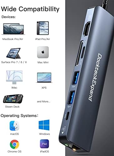 Transform Your Tech Experience with the Dockteck 7-in-1 USB C Hub Multiport Adapter – Ultimate 4 K HDMI, High-Speed Ethernet, 100 W PD Charging, Dual USB 3.0 Ports & SD/TF Card Reader for Mac Book, i Pad, HP, Dell XPS & More – Perfect for Seamless Connectivity and Enhanced Productivity!