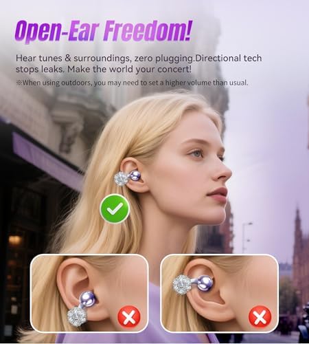 Chic Wireless Bluetooth 5.4 Earbuds with Fashionable Detachable Flower Earrings – Stylish Open Ear Headphones for Women, Waterproof IPX5 Rated, 50-Hour Playtime, Ideal for Festivals, Parties, and Unique Gift Giving (White)