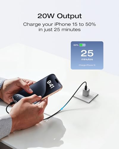 EF ECOFLOW 20 W Ga N USB-C Fast Charger – Ultra-Compact Power Block for i Phone 15/14/13, Galaxy, i Pad – Rapid Charging with Safety Features & Durable Cable – Perfect for On-the-Go Use and Everyday Efficiency