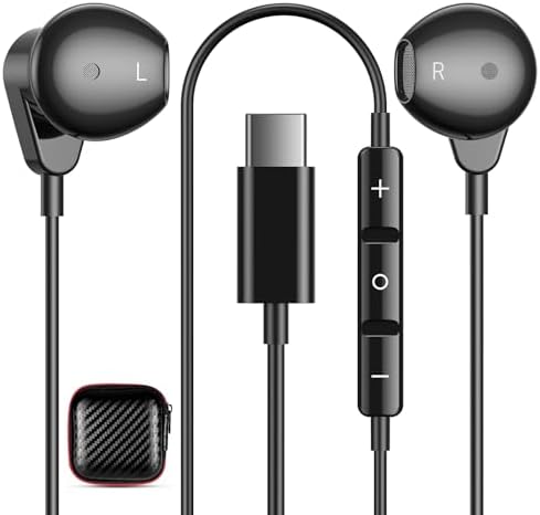 High-Fidelity USB C Headphones for Samsung Galaxy S25 S24 S23 S22 Ultra, i Phone 15 & 16 Pro Max – Premium Wired Type C Earbuds with Built-In Microphone and Volume Control for Crystal-Clear Calls and Immersive Sound Quality – Ideal for Galaxy Z Flip 3, One Plus, and Daily Use