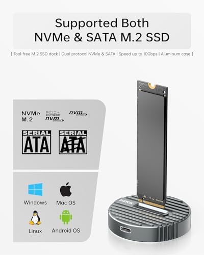Maximize Your Data Transfer with the 10 Gbps M.2 NVMe SSD Reader – Ultra-Fast External USB Adapter for NVMe & SATA NGFF Drives, Compatible with 22110, 2280, 2260, 2242, 2230 Sizes – Durable Aluminum Docking Station for Enhanced Performance & Heat Management