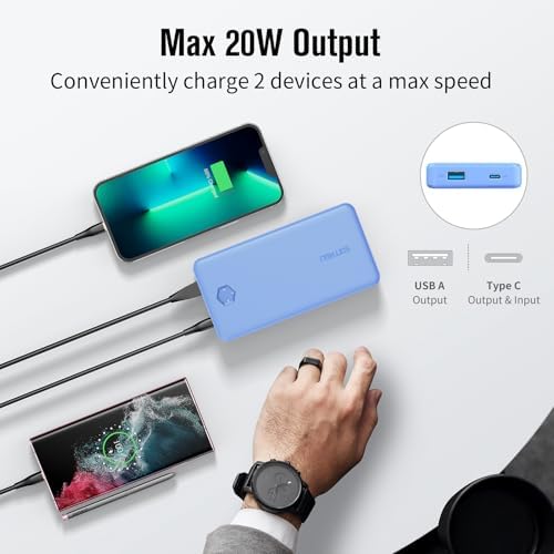 Ultra-Slim 20000 m Ah Portable Power Bank with PD 20 W & QC 3.0 Fast Charging – Dual USB-C Ports for Quick Simultaneous Charging – Compatible with i Phone 16/15/14/13/12, Samsung S22/S21, Google Pixel & More – Enhanced Safety Features for Reliable Performance – Perfect Travel Companion in Stylish Blue