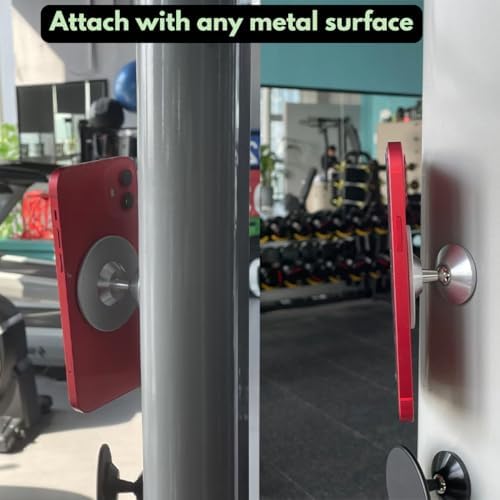 Sleek Silver Gym Magnetic Phone Holder – Dual Magnet Technology for Unmatched Grip, 360° Rotatable Design for Optimal Viewing Angles, Effortless Attachment to Metal Surfaces, Compatible with i Phone 12/13/14/15/16, Samsung & All Mag Safe Smartphones – Ultimate Portable Phone Mount for Distraction-Free Workouts