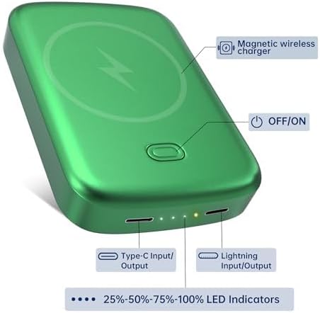 Magnetic 10,000 m Ah Fast Charging Power Bank for i Phone 15/14/13/12 – 20 W Wireless Portable Charger with USB-C Dual Ports & Cable – Effortless Magnetic Attachment for On-the-Go Power Efficiency