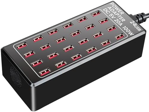 High-Efficiency 24-Port USB Charging Station – 100 W Rapid Multi-Device Power Hub for Hotels, Schools, and Public Spaces – Enhanced Compatibility and Safety Features for Fast Device Charging