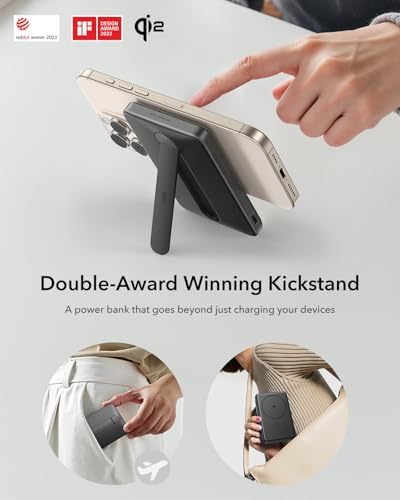 ESR Mag Safe 5,000 m Ah Portable Power Bank with Kickstand – Ultra-Slim 0.6 in Design, 15 W Qi2 Certified Fast Charger for i Phone 16/15/14/13/12 – Includes 20 W USB-C Charging Cable for Effortless Power On-the-Go