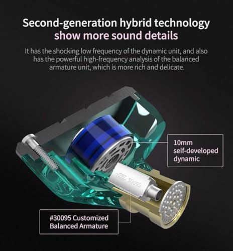 KZ ZSN Dual Driver In-Ear Monitor Earbuds with Detachable Cable – Exceptional Clarity & Hi-Res Noise Cancellation in Stylish Cyan, Perfect for Audiophiles and Everyday Use, Enhanced Compatibility for All Devices