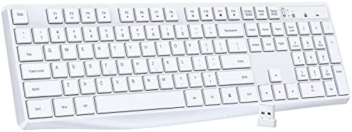 Lovaky Pink White Wireless Keyboard – Ergonomic Full Size Keyboard with Numeric Keypad for Laptops, Desktops, and More – 2.4 G Stable Connection with Enlarged Indicator Lights for Optimal Visibility and Comfort