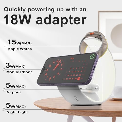 Revolutionary 3-in-1 Wireless Charger with Magnetic Alignment for i Phone, Apple Watch & Air Pods – Fast Charging Dock with Adjustable LED Light for Enhanced Charging Experience and Sleek Design