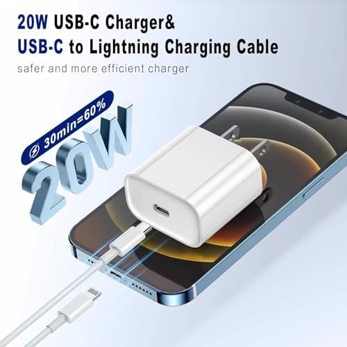 20 W USB-C Fast Charger Block with 6 FT Lightning Cable – Triple Pack for i Phone 14/13/12/11/XS/XR/X/8/7 and i Pad – Optimal Power Delivery and Enhanced Compatibility for Rapid Charging Solutions