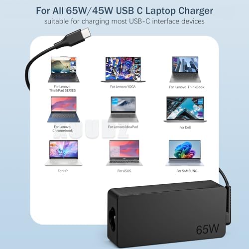 Power Up Your Lenovo: 65 W USB-C Fast Charger for Think Pad, Yoga & Chromebook – Universal Compatibility with PD 3.0 Technology for Optimal Performance and Quick Charging – Includes 10 ft Cable and Top-Notch Customer Support