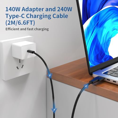 Premium 140 W Magnetic USB-C Charging Cable for Mac Book – 6.6 FT Right-Angle Cord Compatible with 2024/2023/2022 Mac Book Air M3/M2 & Pro M1/M2 Models – Durable Nylon Braided Design for Fast Power Delivery and Enhanced Convenience