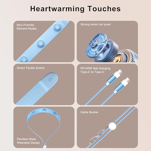 Innovative 100 W Fast Charging Neck Massager Cable with 3 Adjustable Silicone Vibration Modes | Durable 1.45 M Nylon Braided USB C to USB C Connector | Perfectly Compatible with i Phone 15/16 & Android/i Pad (No Power Bank Required) – Ultimate Relaxation Meets Rapid Device Charging