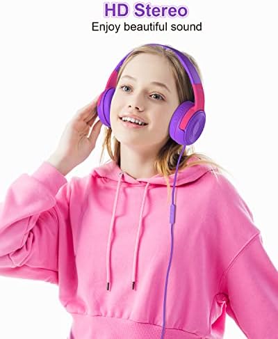 Vibrant Purple/Red ELECDER S8 Wired Kids Headphones with Adjustable Volume Control – Safe Sound Technology (85/94 d B) for Hearing Protection – Comfortable Fit for Growing Children – Perfect for School, Travel, and Play – Built-in Microphone for Effortless Communication – Compatible with Tablets and Smartphones – Durable Design for Everyday Adventures