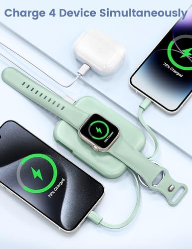 Compact RORRY 5000 m Ah Portable Charger Power Bank with Integrated Cables – Sleek Keychain Battery Pack for i Phone 16/15/14/13/12 and Apple Watch Ultra Series, Ultimate Travel Companion with Fast Charging and Modern Design