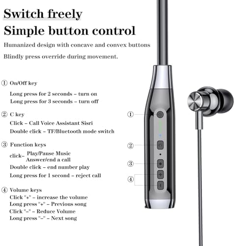 Revolutionary Bluetooth 5.0 Neck Earbuds with 100-Hour Playback – IPX5 Waterproof Sports Headphones for Active Lifestyles, Magnetic Design, Built-in Microphone & TF Card Slot for Ultimate Convenience – Perfect for Gym, Running, and Outdoor Activities (Model A12)