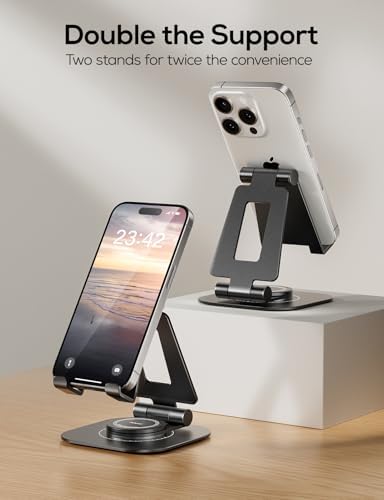 Nulaxy 2-Pack 360 Rotating Phone Stand, Fully Adjustable Foldable Phone Holder, Aluminum Desktop Cradle with Anti-Slip Base, Office Accessories Dock for All Phones with Thick Case, Black – Enhanced Compatibility and Speed