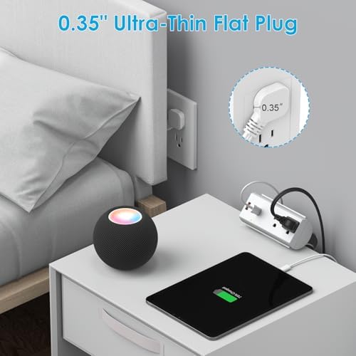 HEZI Couch Charging Station with 2 AC Outlets and 3 Fast USB Ports – 10 ft Flat Power Cord for Seamless Charging – ETL Listed Surge Protector for Furniture – Enhance Comfort and Stay Powered Up