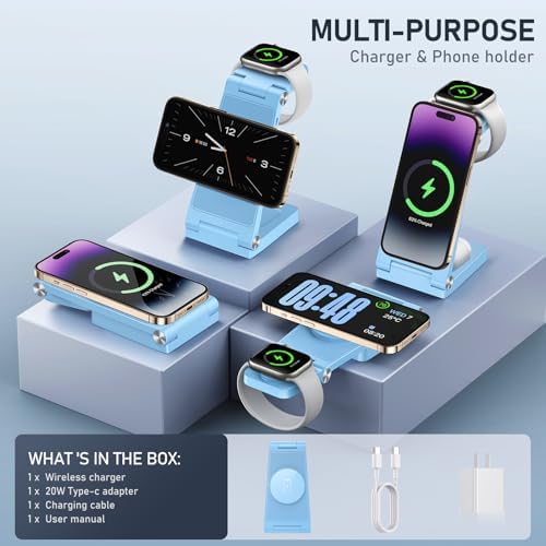 Innovative 3-in-1 Magnetic Wireless Charging Station – Premium Foldable Dock for i Phone 16/15/14/13/12, Apple Watch Ultra/Series 9-2, and Air Pods – Ultimate Travel-Friendly Power Hub with Superior Rapid Charging for Tech Savvy Professionals and On-the-Go Users