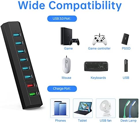 Maximize Your Connectivity with the Aiibe 6-Port USB 3.0 Hub Splitter – High-Speed Data Transfer Up to 5 Gbps, Includes 24 W Power Adapter for Reliable Multi-Device Charging, Perfect for Laptops, Mac, PCs & Mobile HDDs – Streamline Your Workflow & Enhance Productivity with This Sleek Black USB Hub