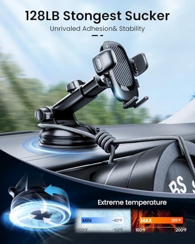 REEVAA Military-Grade Car Phone Holder – Ultra-Stable, Versatile Dashboard & Windshield Mount for i Phone 16, 15, 14 Pro Max, Samsung Galaxy S24, S25 – Secure, Easy Installation & Enhanced Compatibility for Safe Driving