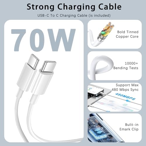 EDRF 70 W Ga N USB-C Fast Charger for Mac Book Pro & Air – Compact Power Adapter with Type-C Cable, Optimized for i Pad Pro & All USB-C Devices – Rapid Charging Solution with Enhanced Energy Efficiency for Frequent Travelers