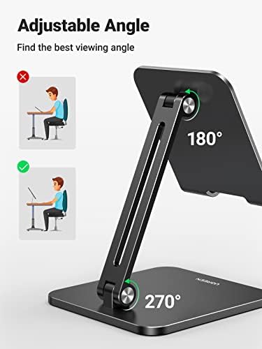 UGREEN Adjustable Tablet Stand for i Pad – Sturdy Aluminum Desk Holder with Enhanced Stability for Pro, Air, and Mini Models – Optimized Viewing Comfort, Portable Design, and Sleek Black Finish – Ideal Home & Office Accessory