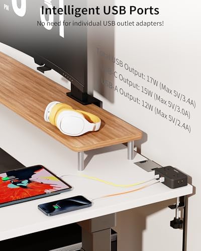 Maximize Workspace Efficiency with the 10 Ft Desk Clamp Power Strip – Versatile Desktop Charging Station Featuring 4 AC Outlets & 4 USB Ports (2 USB-C) for Rapid Device Charging, Ideal for Home Office & Gaming, Securely Fits 2.75″ Table Edges, Surge Protection for Ultimate Safety, Sleek Black Design