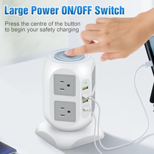 Ultimate Power Strip Desk Organizer with 8 AC Outlets & 4 USB Ports, 20 W Fast USB C Charging Station – 15 FT Flat Cord for Enhanced Flexibility & Surge Protection – Streamline Your Workspace & Maximize Efficiency