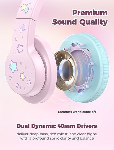 i Clever Kids Headphones: Safe 85 d B Volume-Limited Over-Ear Stereo Sound for Children – Foldable, Lightweight, and Compatible with i Pads and Computers for Easy Travel and Learning