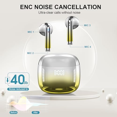 Kicoeon Premium Wireless Earbuds – 48-Hour Uninterrupted Playtime, Advanced IPX7 Waterproof Rating, Next-Gen Bluetooth 5.4 for Seamless Connectivity, Enhanced Call Clarity with Quad Microphone System, Elegant Beige Design Tailored for Active Lifestyles, Fully Compatible with Android & i OS Devices
