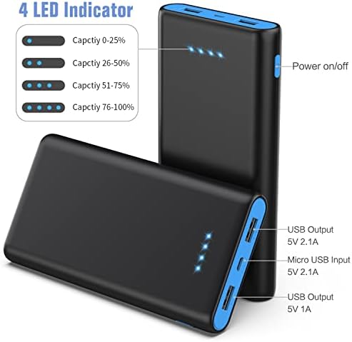 Ultra-High Capacity 40,800 m Ah Power Bank with 25 W Fast Charging – Dual Built-in Cables & 5 Outputs for Quick Device Charging – Compatible with i Phone 16/15 & Android – Sleek Blue Portable Charger for On-the-Go Power Solutions