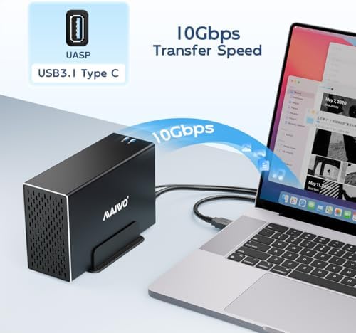 MAIWO Dual Bay Hard Drive RAID Enclosure – 48 TB Storage Solution with 5 Gbps USB 3.0 Connectivity, Premium Aluminum Design, and Cooling Fan for Optimal Performance – Supports RAID 0/1/JBOD/PM Configurations for Enhanced Data Management and Security