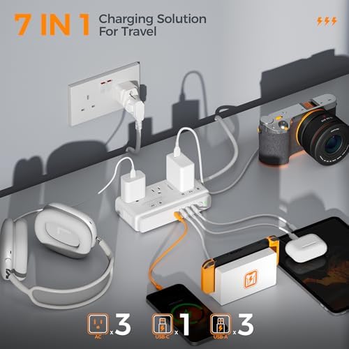 TESSAN 220 V to 110 V Universal Voltage Converter – All-in-One Global Travel Adapter with 4 USB Ports Including Rapid USB-C and 3 AC Outputs for Worldwide Device Compatibility – Compact and Durable Power Transformer for Effortless International Charging