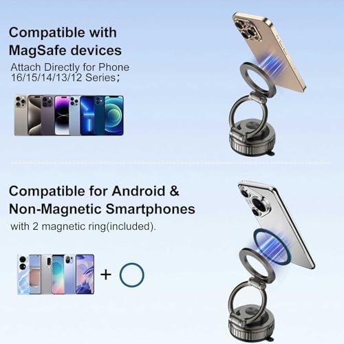 Kairiyard Premium Magnetic Car Phone Holder – 360° Adjustable Suction Mount for All Smartphones, Including Mag Safe i Phones – Foldable Design for Effortless Storage and Enhanced Hands-Free Operation – Boost Driving Safety and Style with Unmatched Stability and Convenience