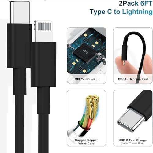 Ultra-Fast 20 W USB-C Charger with 6-Foot Lightning Cable – Convenient 3-Pack for i Phone 14/13 Pro, Ideal for Home and Travel – Superior Durability and Extended Reach for Effortless Charging Anytime