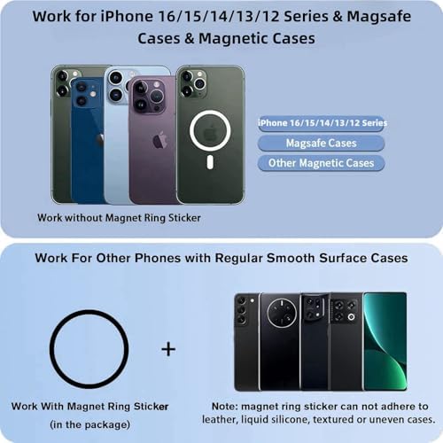 Premium AUROX Magnetic Phone Ring Holder for i Phone 16/15/14/13/12 – Ultra-Strong Aluminum Alloy Grip with N52 Magnets, 360° Rotatable & 180° Flip Design, Versatile Stand for Secure One-Handed Use, Effortless Wireless Charging Compatibility, Ideal for Magsafe Users – Silver Finish for Enhanced Style and Functionality