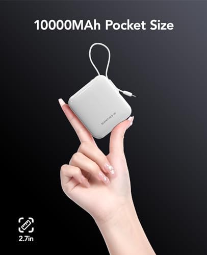 Ultra-Compact 10,000 m Ah Mini Power Bank – Fast Charging 20 W Dual Device Charger with Built-In Cables for i Phone, Samsung, Google & More – Perfect Travel Companion for On-the-Go Power Needs