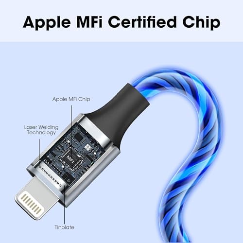 Illuminate Your Charging Routine with the 3.3 ft Light-Up i Phone Charger Cable – MFi Certified LED Charging Cord for i Phone 14/13/12/11/XR/XS/X/8, i Pad, Air Pods, and More – Fast Charging with Vibrant Blue Glow for Enhanced Visibility and Performance
