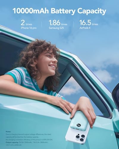 Ultra-Slim 10,000 m Ah Mini Power Bank with Built-in Cables – 22.5 W Fast Charging USB-C Battery Pack for i Phone 16/15/14 and Samsung Galaxy 24/23 – Essential Travel Charger for On-the-Go Power Needs
