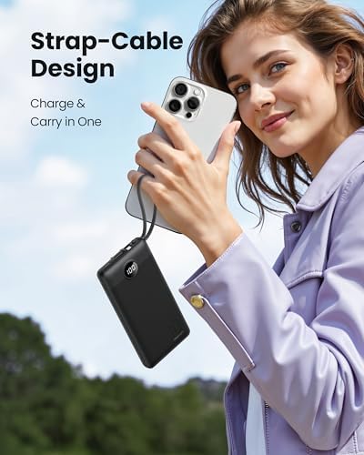 Sleek 10,000 m Ah Ultra-Slim Portable Power Bank – Essential Travel Charger with Integrated Cables, 5 Outputs & 2 Inputs, LED Battery Monitor – Universal Compatibility for i Phone & Android Devices – Chic Pink Design for Effortless On-the-Go Charging