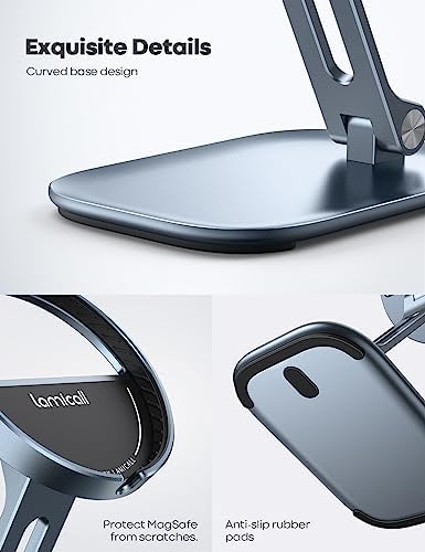 Lamicall Phone Stand for Apple 15W MagSafe Charger – Collasple Adjustable Charging Holder Dock Cradle for Desk, Compatible with Airpods, iPhone 16 15 14 13 12 Plus, Pro, Pro Max, Grey [Stand Only] – Enhanced Compatibility and Speed