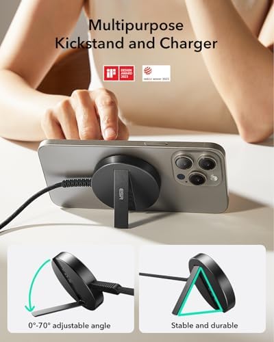 ESR Mag Safe Charger Duo Pack – 15 W Fast Wireless Charging Pad with Qi2 Technology for i Phone 12-16, Galaxy S25, and Air Pods – Superior Magnetic Alignment & Type-C Cable Included – Sleek Black Design for Effortless Charging Convenience