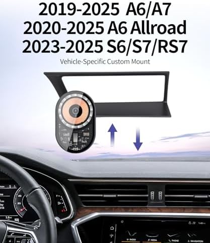 Custom-Fit Wireless Charging Phone Mount for Audi A6/A7 & S Series (2019-2025) – Qi-Compatible Holder for Hassle-Free Navigation and Hands-Free Usage, Mag Safe Ready, Effortless No-Tool Installation, Sleek Interior Upgrade, 360-Degree Rotating Design for Ultimate Viewing Flexibility