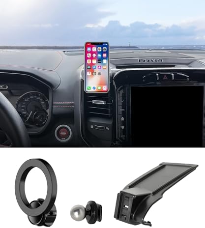 Dodge RAM 1500/2500/3500 Car Phone Holder: 360° Rotating Mag Safe-Compatible Mount for Seamless Navigation, Non-Damaging Install, Air Vent Safe Cell Phone Cradle for 2019-2024 Models