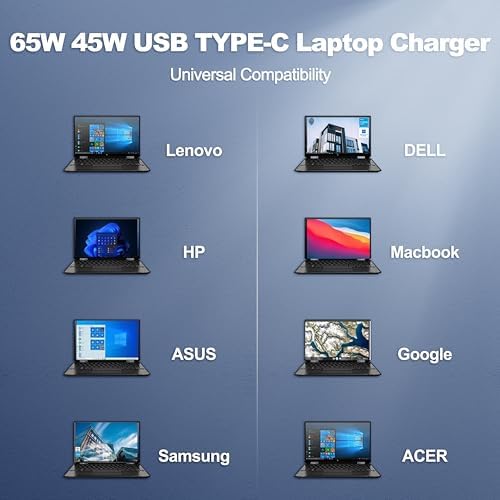 Universal 65 W Type-C Chromebook Charger – Fast & Efficient USB-C Power Supply Adapter for HP, Acer, Dell, and More – Enhanced Compatibility for Laptops & Chromebooks – Reliable Multi-Protection Safety Features – Ideal Replacement for SM45 CL SM65 CL-01 SK90200325 – Upgrade Your Charging Experience Today!