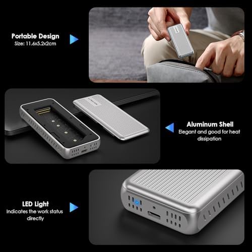 WAVLINK High-Performance Aluminum NVMe M.2 SSD Enclosure – Ultra-Fast 10 Gbps USB Type-C Adapter for 2230/2242/2260/2280 SSDs, Supports Up to 2 TB, UASP Enabled for Enhanced Data Transfer Efficiency and Versatile Device Compatibility with OTG Converter Included
