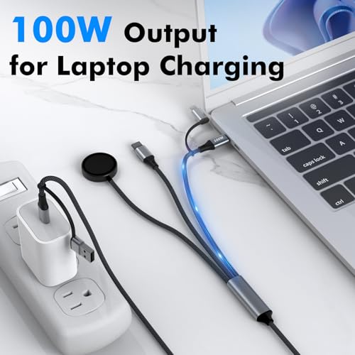 Optimize Your Charging Experience with the 4 in 1 Multi Charging Cable – 100 W Fast USB-C Charger Compatible with Apple Watch, i Phone 16/15/14/13, and Samsung Devices – Lightweight, Tangle-Free Design Ideal for Home, Office, and Travel – Durable Performance for All Your Gadget Needs