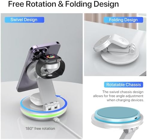 Ultimate 3-in-1 Foldable Charging Station for i Phone, Apple Watch & Air Pods – Magnetic Wireless Charger with Fast Charging for i Phone 11-16 Series, Pro Max Compatibility, Sleek Portable Design for Home & Travel